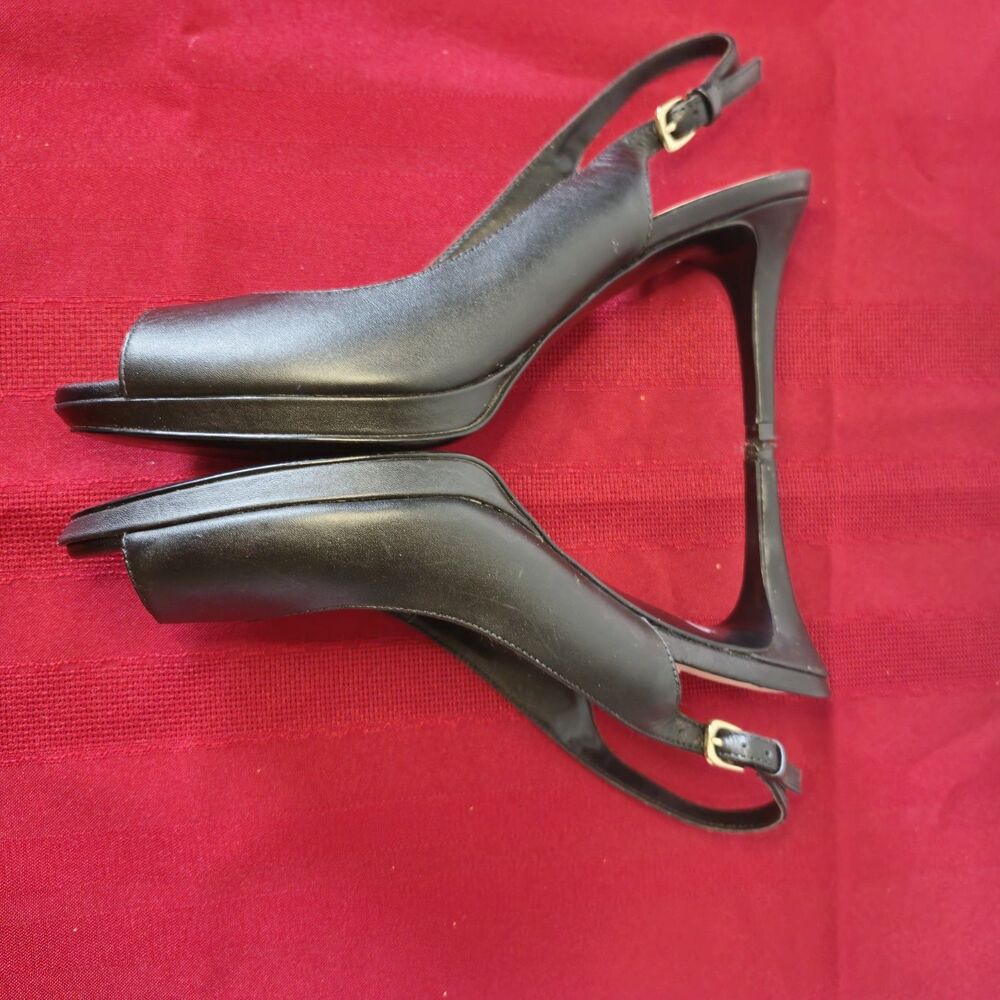 Nine West Gabrielle Black Leather Peep Toe Slingback Heels Size 6.5M - Picture 9 of 9